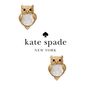 Kate Spade Into The Woods Owl Stud Earrings NWT Gold Mother of Pearl